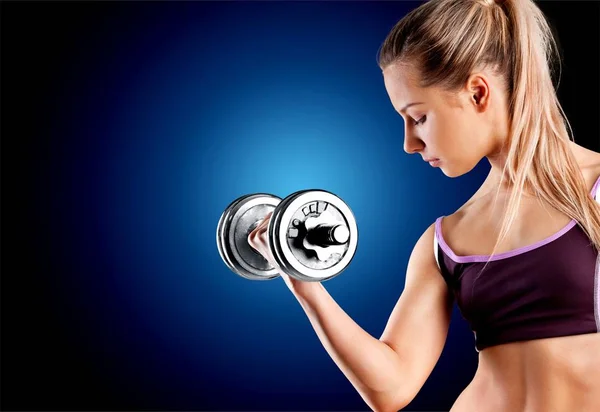 Nő, súlyzó edzés — Stock Fotó