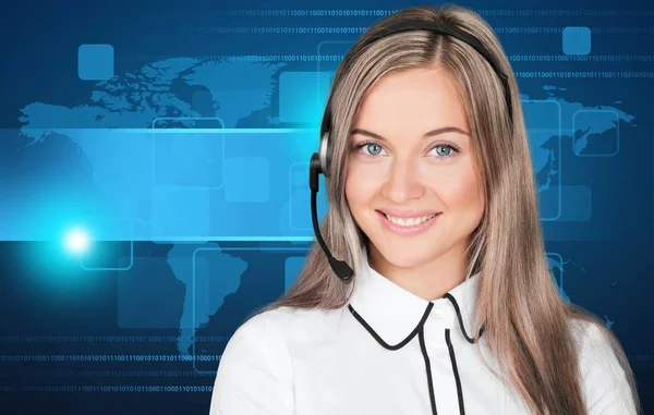 Young woman face with headphones — Stock Photo, Image