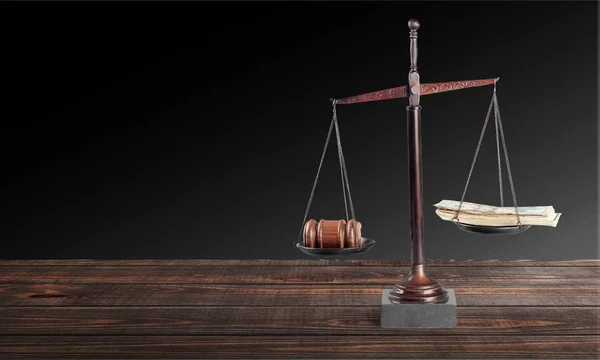 Justice Scales with money  and  gavel — Stock Photo, Image