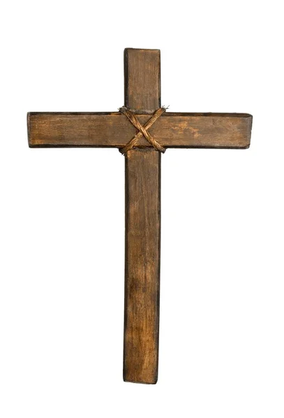 Heiliges Holzkreuz Isoliert Auf Weißem Hintergrund — Stockfoto