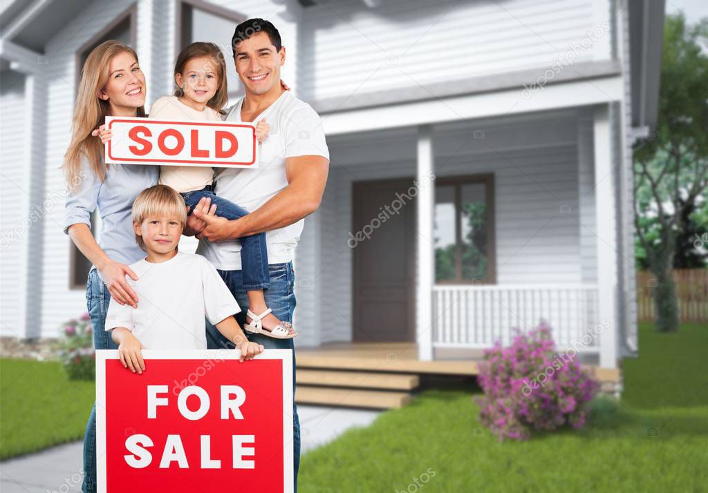 Happy Family with for sale sign