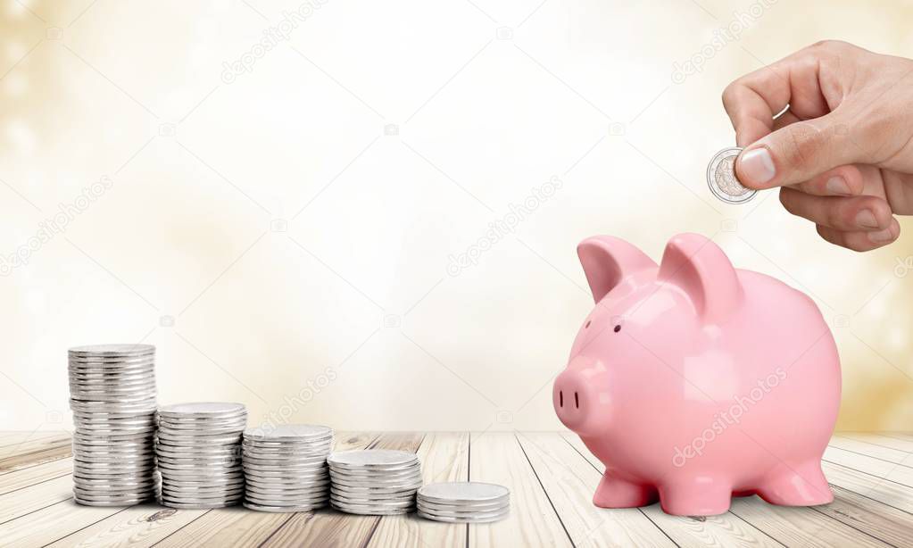 putting coin in pig moneybox