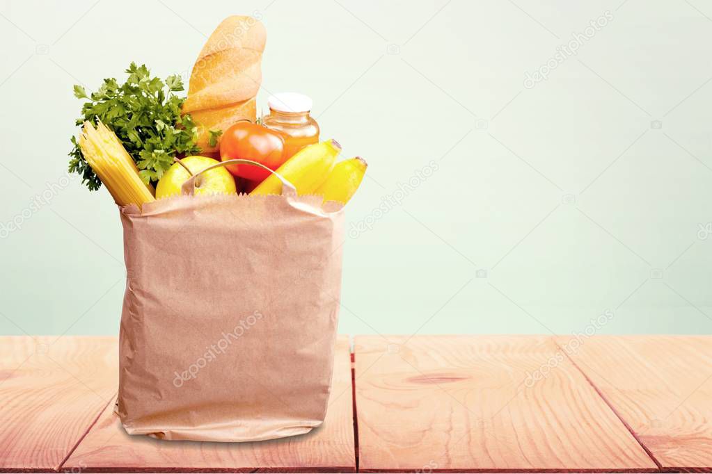 shopping bag with grocery products