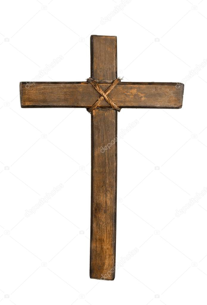 Holy wooden cross isolated on white background