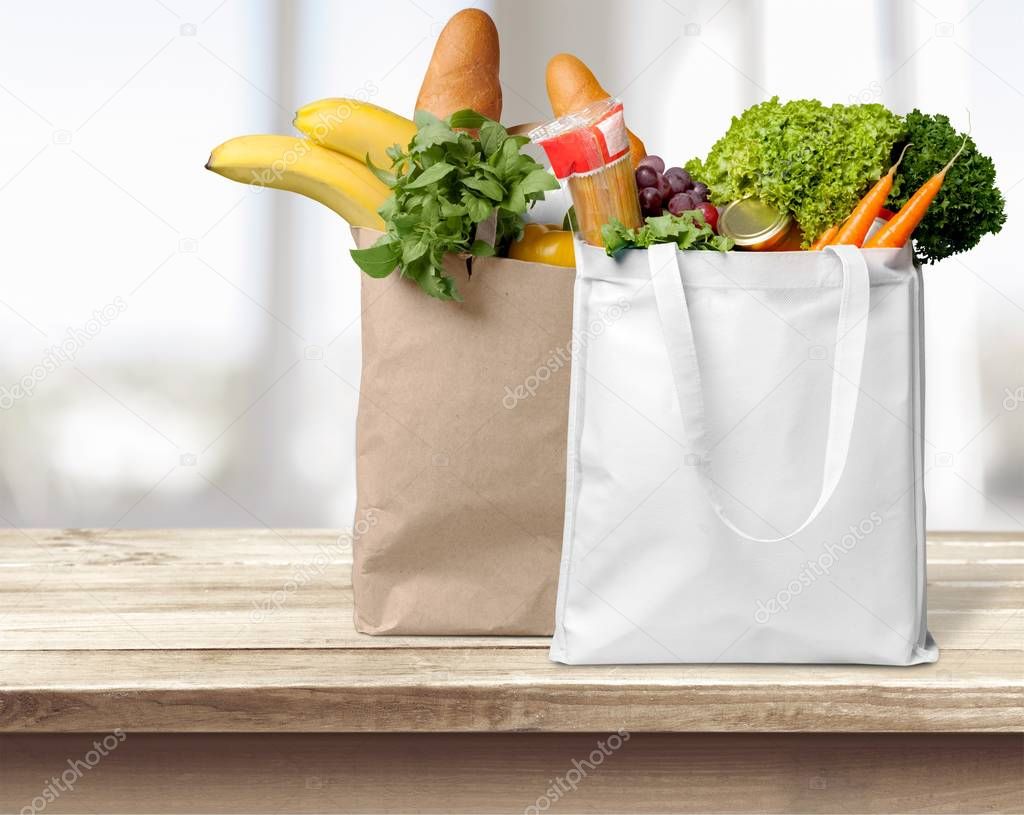 Shopping bags with groceries