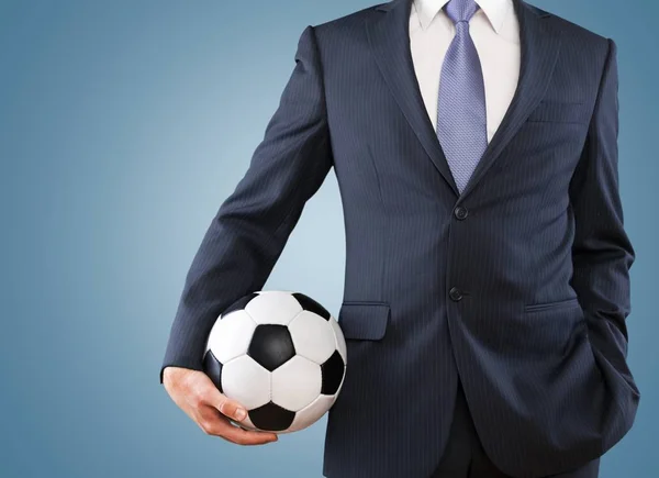 Geschäftsmann mit Fußballball — Stockfoto