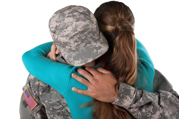 Woman hugging military man — Stock Photo, Image