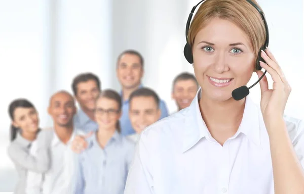 Young woman face with headphones — Stock Photo, Image