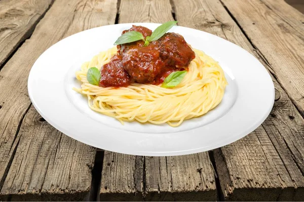 Delicious pasta on white plate — Stock Photo, Image