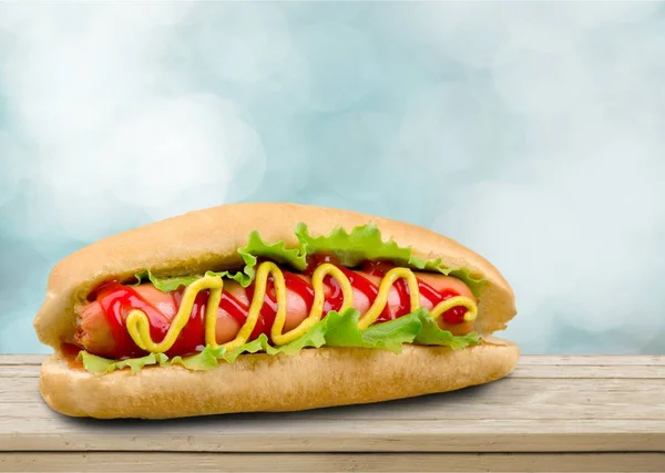 Tasty hot dog with mustard — Stock Photo, Image