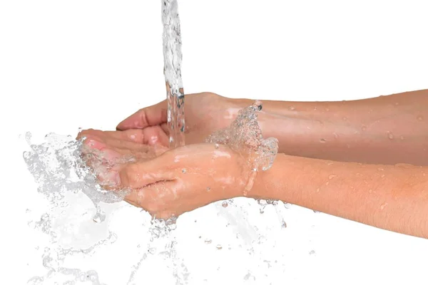 Water in wet hands of woman — Stock Photo, Image