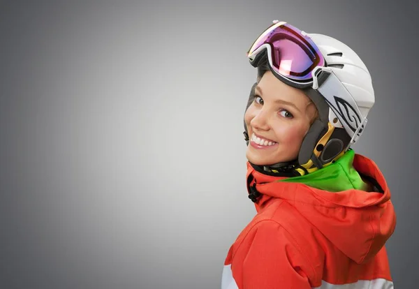 Feliz joven snowboarder femenino —  Fotos de Stock