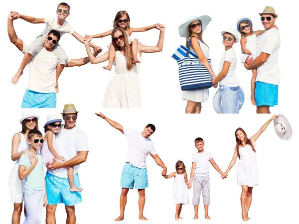 Set Van Gelukkige Familie Vakantie Geïsoleerd Witte Achtergrond — Stockfoto