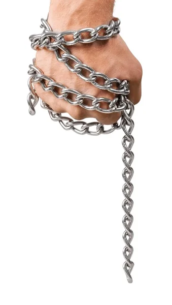Silver chain in hand — Stock Photo, Image