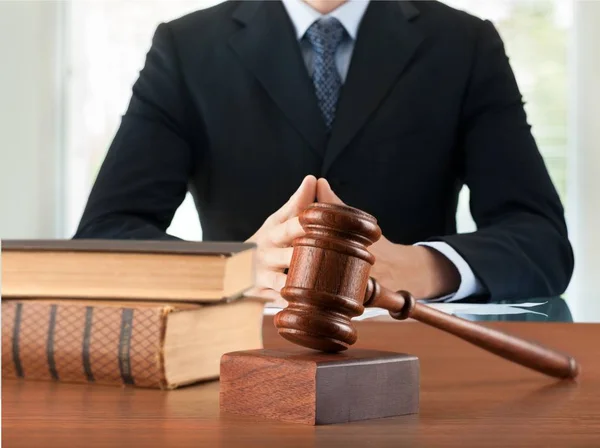 Lawyer with gavel judge and books — Stock Photo, Image