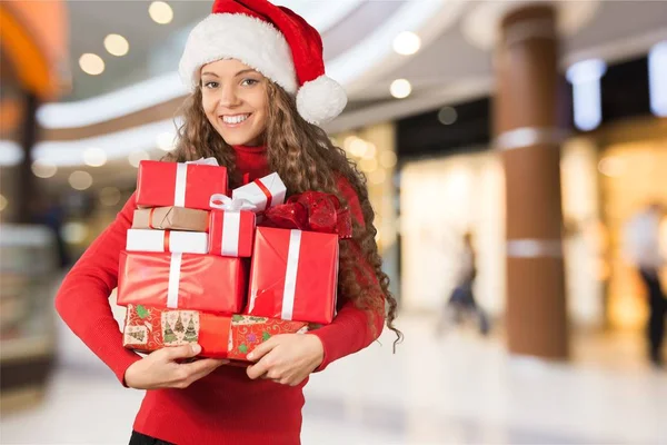 Young girl with christmas gifts — Stock Photo, Image