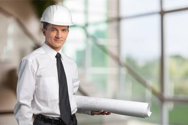 Hombre de negocios con casco blanco — Foto de Stock