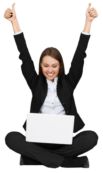 Framgångsrik affärskvinna med laptop — Stockfoto