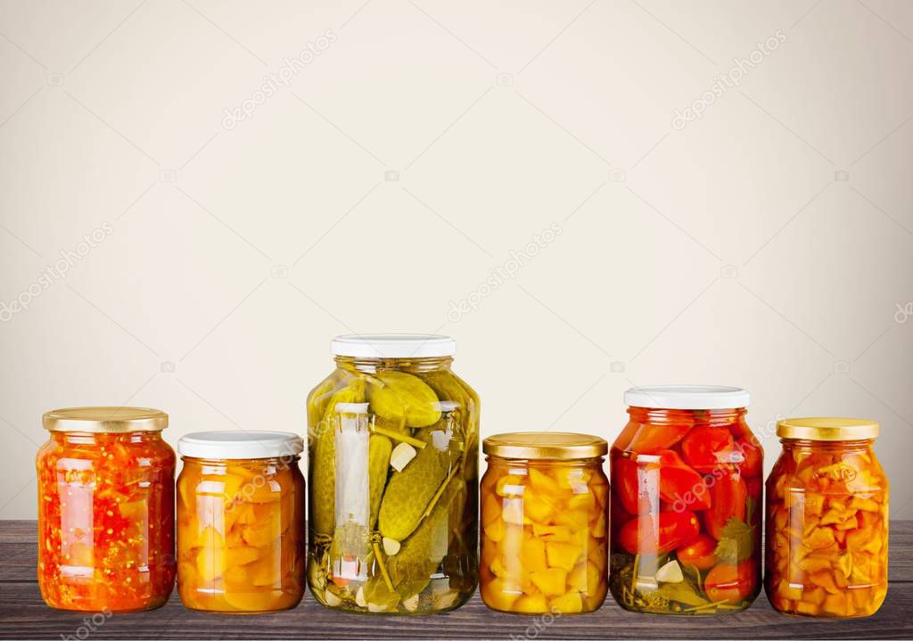 Jars with canned vegetables