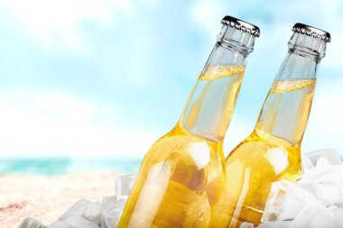 Buzlu bira şişeleri.