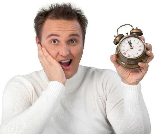 Businessman holding alarm clock — Stock Photo, Image