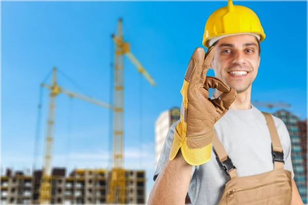 Construction worker showing ok — Stock Photo, Image