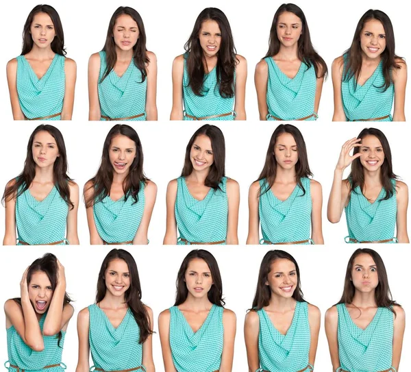 Set Young Woman Portraits Different Emotions — Stock Photo, Image