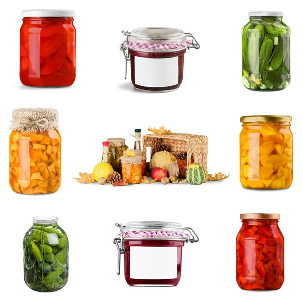 Jars with canned vegetables — Stock Photo, Image