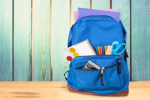 School stationery in backpack — Stock Photo, Image