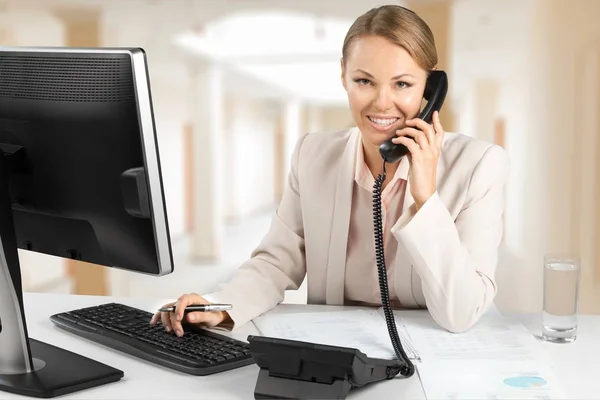 Young woman with phone tube — Stock Photo, Image