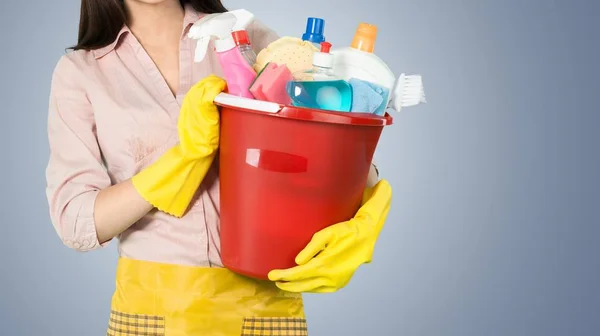Kobieta Cleaner z wyposażeniem — Zdjęcie stockowe