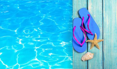 Deniz kabuğu ve flip-flop su 