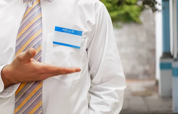 Lege badge op dokter in een witte jas — Stockfoto