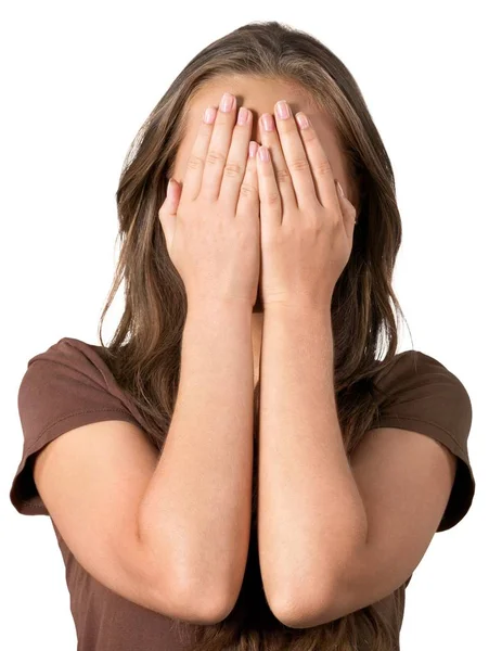 Mujer cubriendo la cara — Foto de Stock