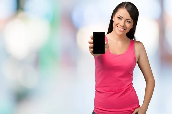 Beautiful woman and mobile phone — Stock Photo, Image