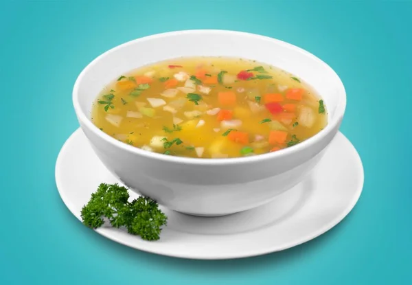 Bowl of  vegetables  delicious soup — Stock Photo, Image