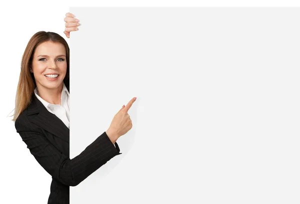 Smiling woman with blank — Stock Photo, Image