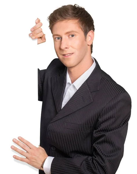 Businessman holding blank sign — Stock Photo, Image