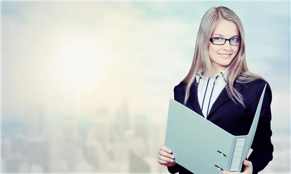 Female finance advisor holding folder — Stock Photo, Image