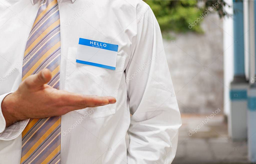 Blank badge on doctor in a white coat 