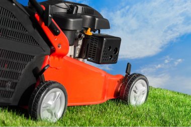 Bir çim üzerinde çim biçme makinesi 