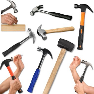 Bina arka plan üzerinde araçları ve aletleri seti