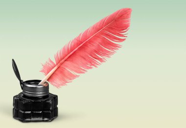 Tüy tüy kalem ve cam InkWell 