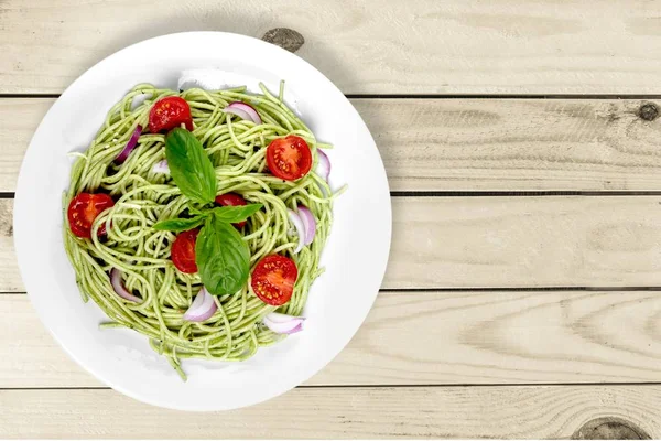 Spaghetti pasta with basil — Stock Photo, Image