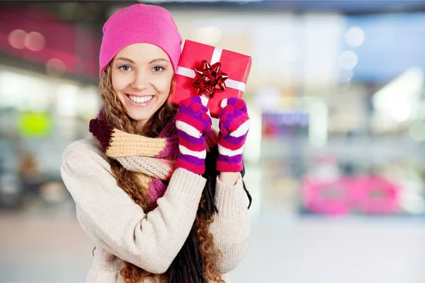 Woman holding gift presents — Stock Photo, Image