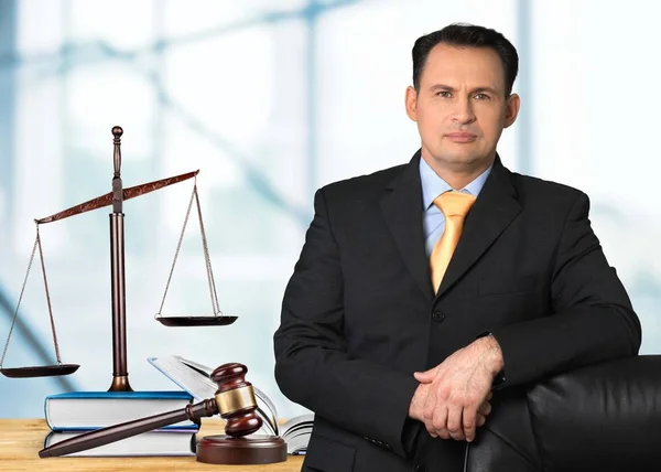 Lawyer near Scales of Justice — Stock Photo, Image