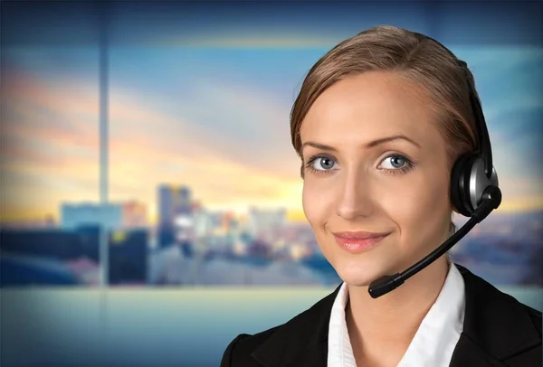 Young woman face with headphones — Stock Photo, Image