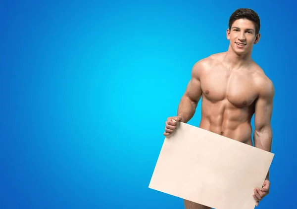 Pria telanjang dengan papan kosong — Stok Foto
