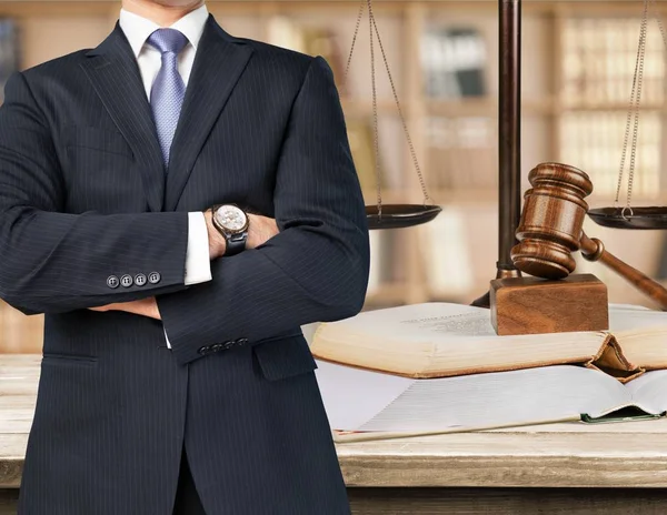 Lawyer near Scales of Justice — Stock Photo, Image