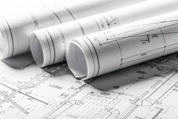 Rolled House Blueprints — Stock Photo, Image